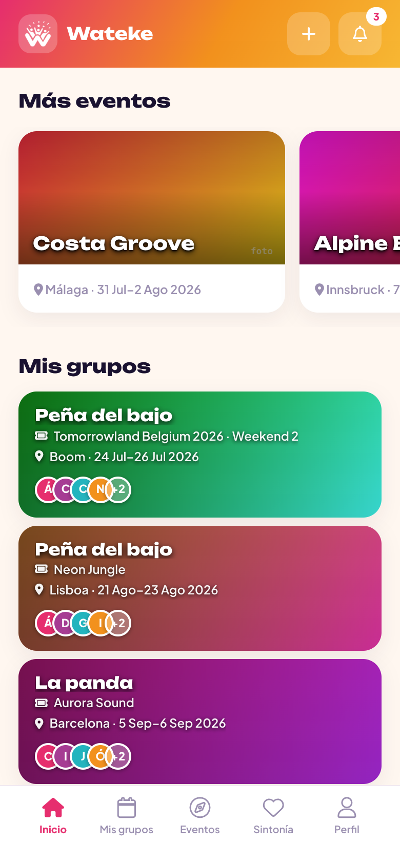 Tus eventos y grupos en Wateke