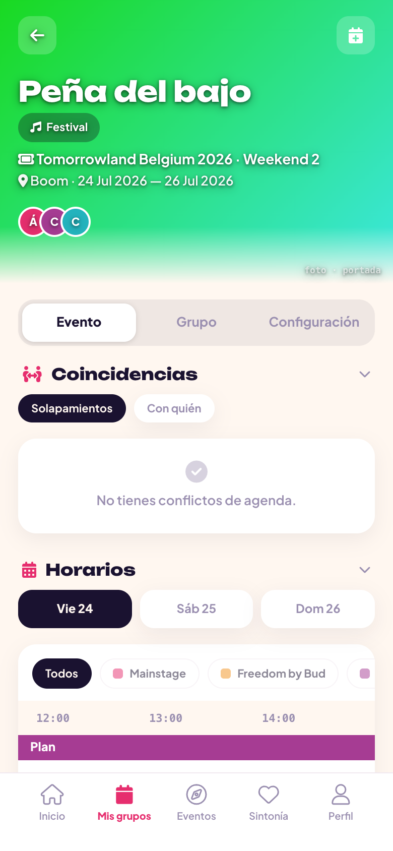 Horario del evento por escenarios en Wateke